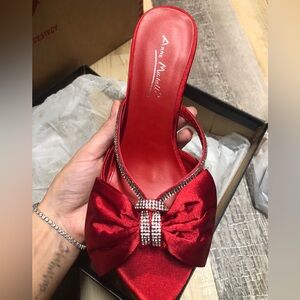 Red Rhinestone satin high heels